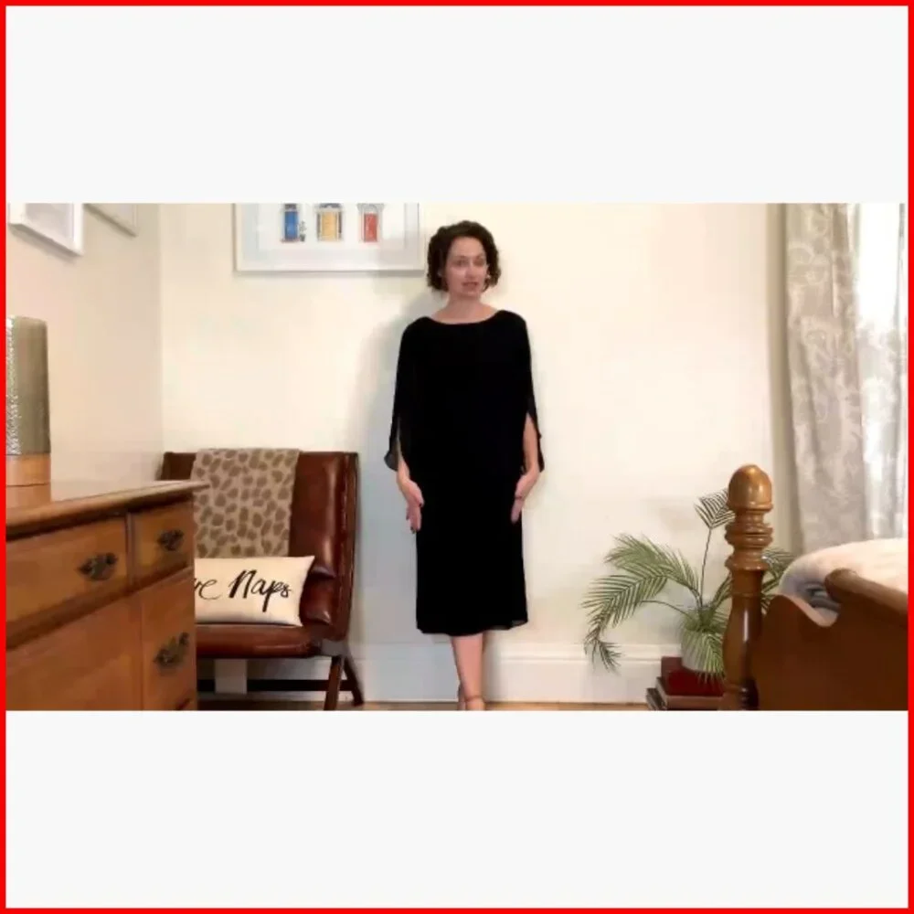 Chiffon Flutter Sleeve Cocktail Dress, Knee-Length, 3/4 Sleeve, Zipper Back - Picture 6 of 7